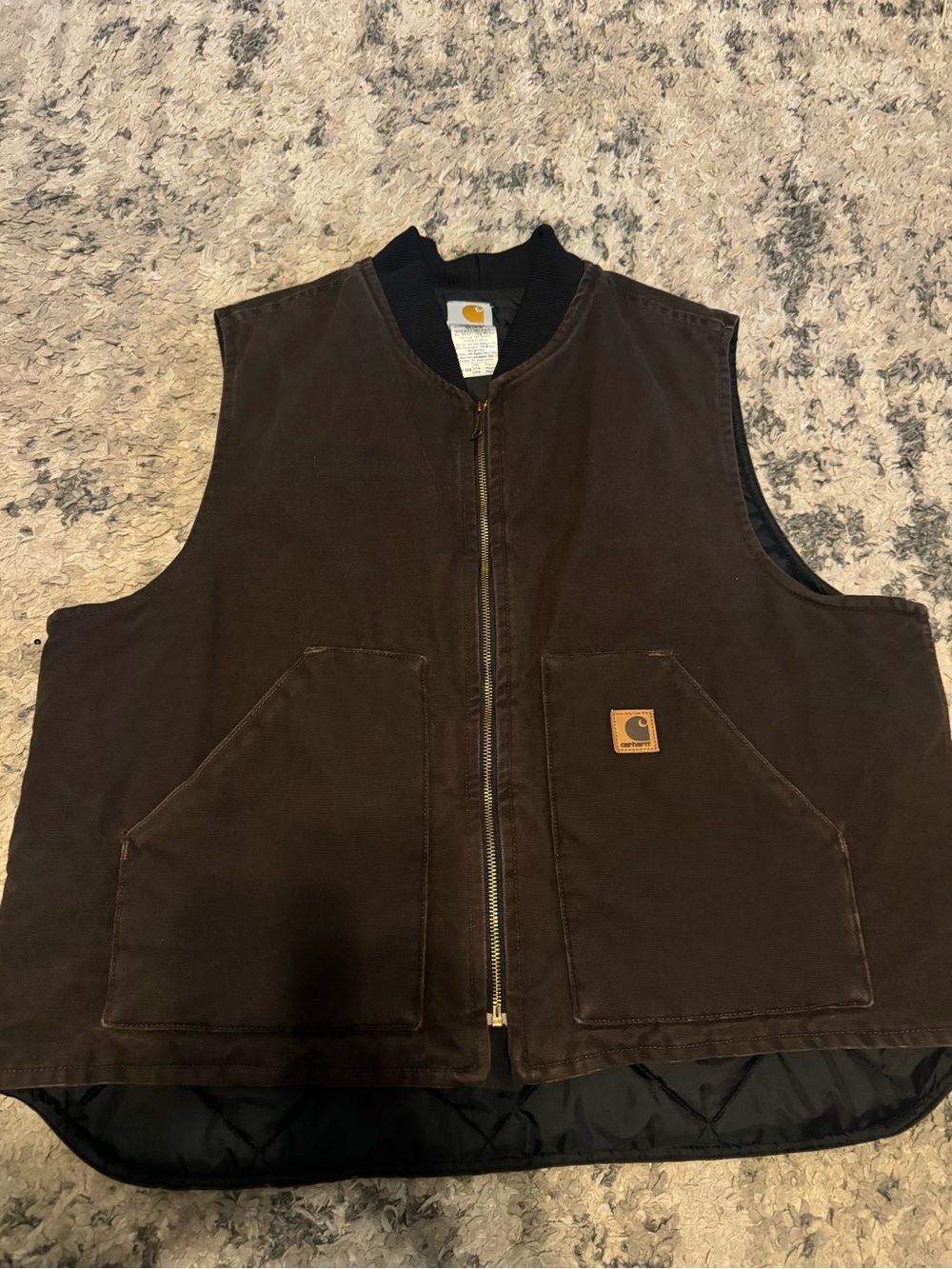 Vintage 2005 Carhartt Dark Brown Men's Work Vest with Quilted Lining